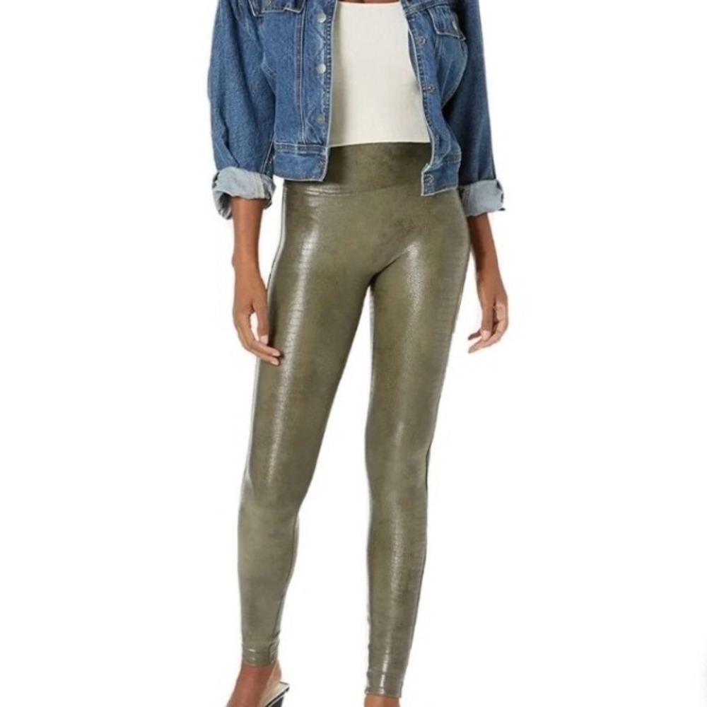 Spanx Faux Leather Croc Sage Olive Green NEW‎ W TAGS sz Small